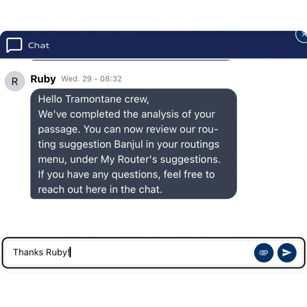 AI agent chat interface — routing assistant for towage operations