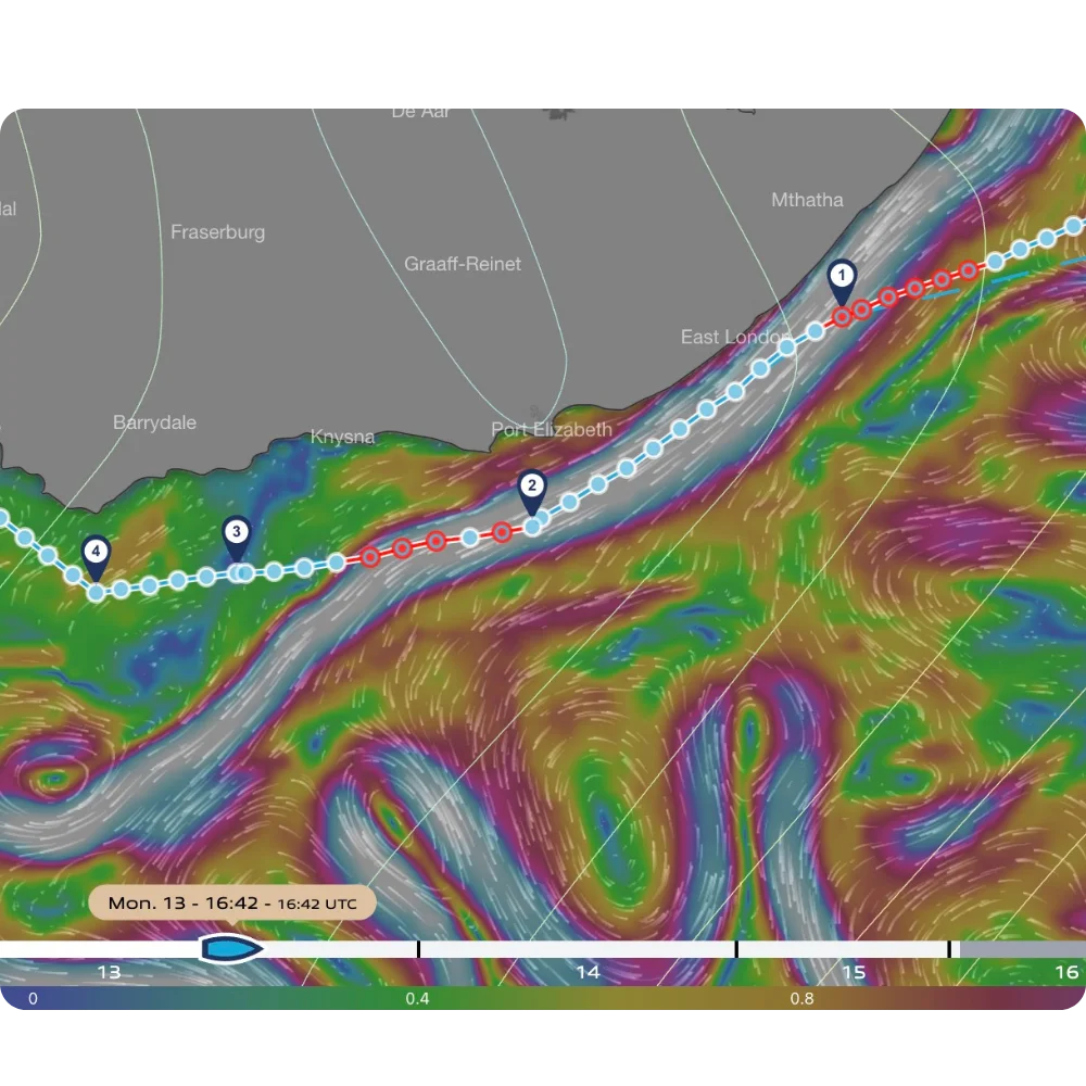 Route map with weather front detection and re-routing for heavy transport